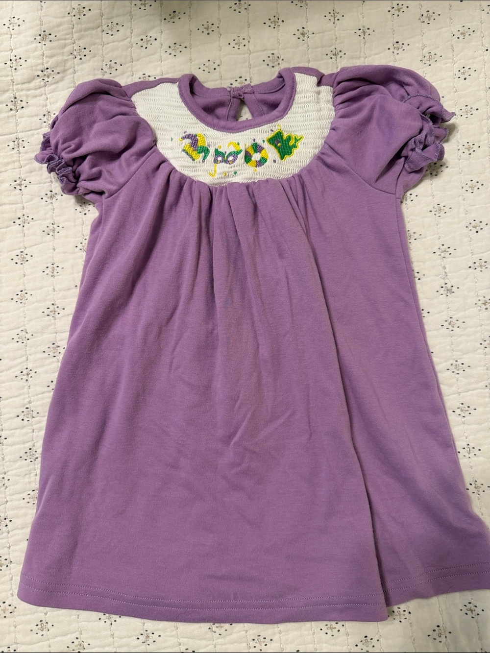 Girls Lavender Smocked Mardi Gras Dress